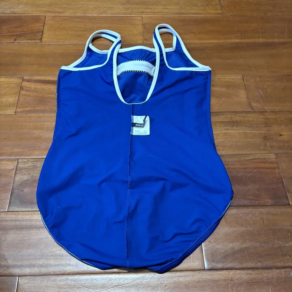Miraclesuit Blue White Colorblock One Piece Swimsuit Tummy Control Womens 16‎